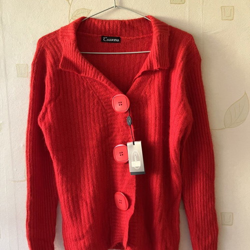 Red cardigan with large buttons new, sizes S/M by A-Style