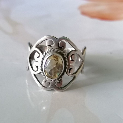 Silver 925 ring vintage style with citrine stone new no 57 (US 8)
