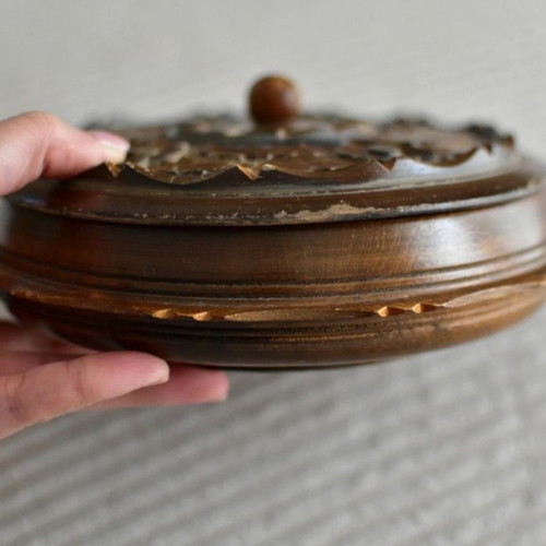 Wooden carved box used, vintage handmade 35 years old