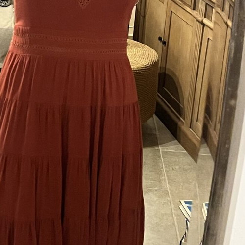 See U Soon terracotta long dress, V-neck with lace details