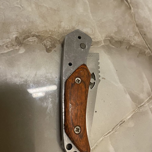 Folding Pocket Knife used, stainless steel blade with wooden handle