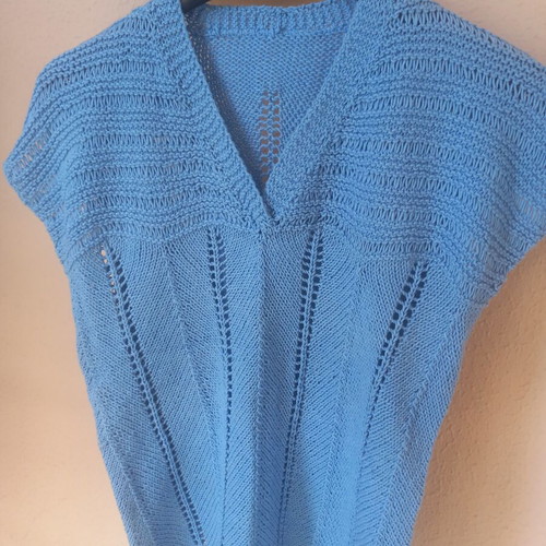 Handmade knitted women's blouse size M blue cotton yarn