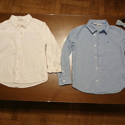 H&M dress shirts blue and white for 5-6 year old boy like new with bow tie