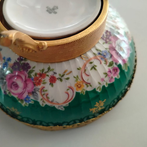 Porcelain fondue pot with green floral pattern Scherzer Bavaria-Germany used