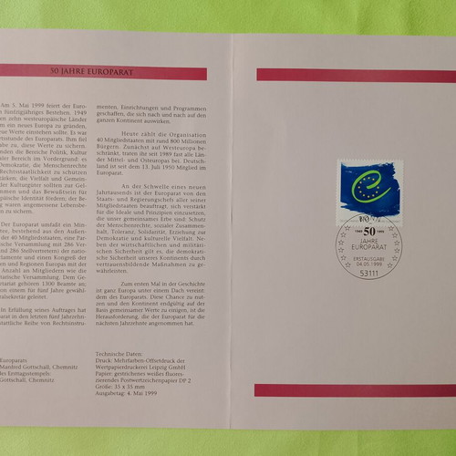 German 1999 stamp with Bonn first day cover, mint block of four