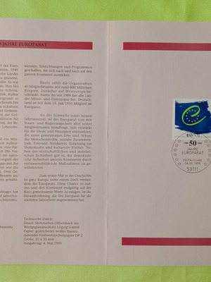 German 1999 stamp with Bonn first day cover, mint block of four