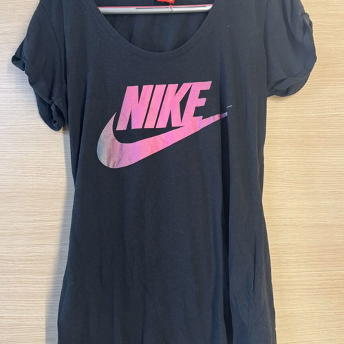Nike women's black T-shirt with large pink logo, like new, size S