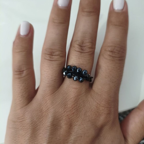 Handmade wire-wrapped ring with black crystals like new