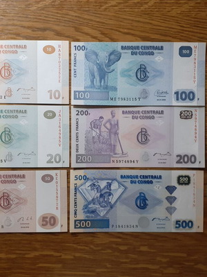 Σετ χαρτονομισμάτων Κονγκό 7 τεμαχίων 10-1000 francs 2002-2007 και 1.000 francs