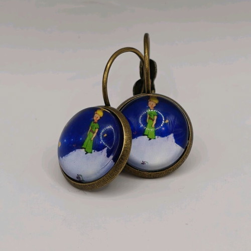 Little Prince dangling earrings new, bronze base, blue