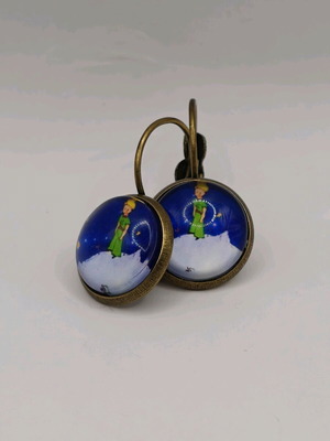 Little Prince dangling earrings new, bronze base, blue
