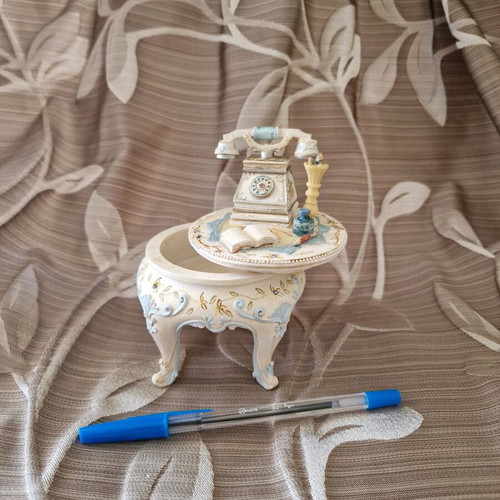 Decorative mini antique-style table with jewelry space blue new