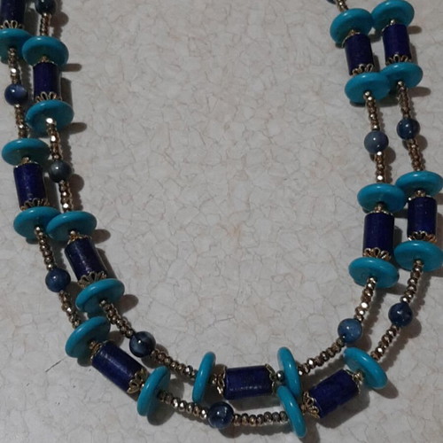 Necklace with Kyanite, Lapis Lazuli, Chaoite, Hematite in 925 Silver, Long