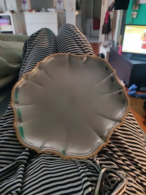 Oneida USA Vintage Stainless Steel Decorative Tray used with Gold Trim