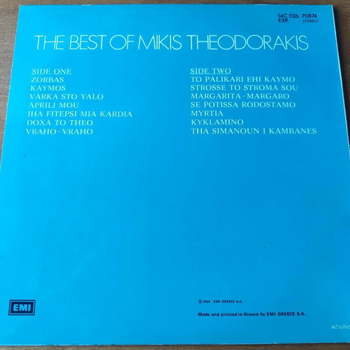 Vinyl record The Best Of Mikis Theodorakis instrumental like new, laiko