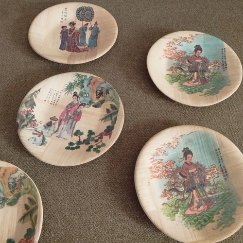 Vintage bamboo decorative plates set of 6, 11cm, like new