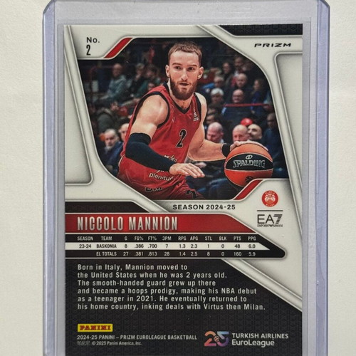 Panini Prizm Euroleague Niccolo Mannion #2 25th Anniversary card new