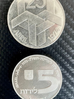 Silver coins 250 Escudos Carnation Revolution and 5 Lirot Hanukkah