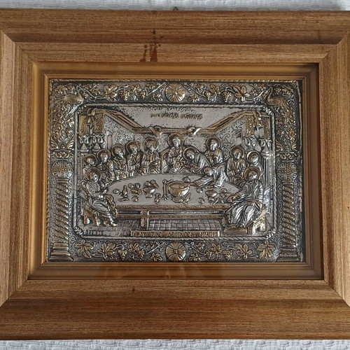 Embossed Last Supper Silver Icon 925 and 24K Gold