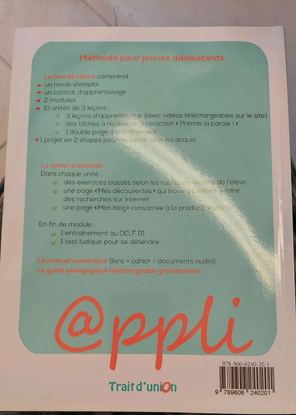Appli no 3, cahier d'activités, + méthode de français