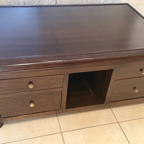Solid wood coffee table with storage, walnut color