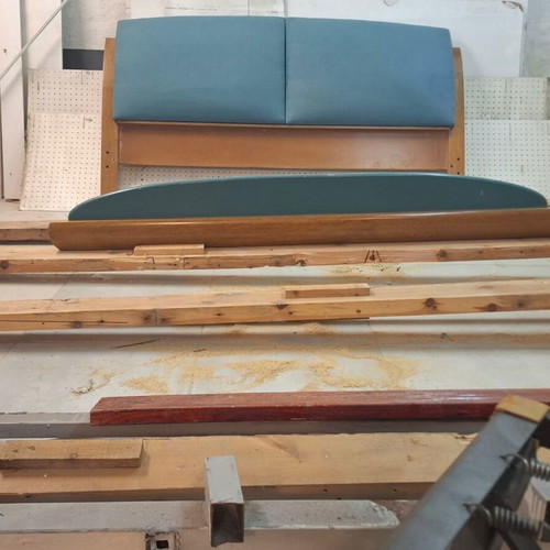 Double bed walnut with leather like new, 1.60x2m