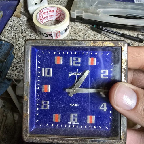 Vintage Goldstahl blue table clock used