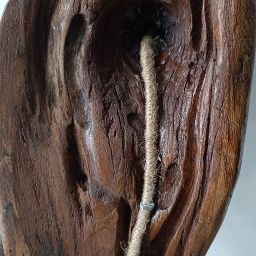 Handcrafted Driftwood Wall Lamp with Vintage Coat Hooks
