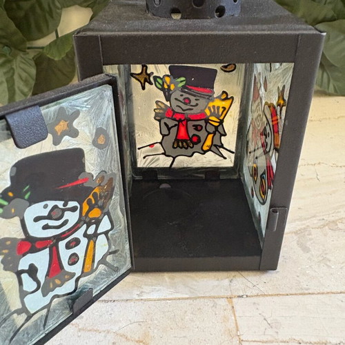 Christmas tealight lantern with snowman design like new