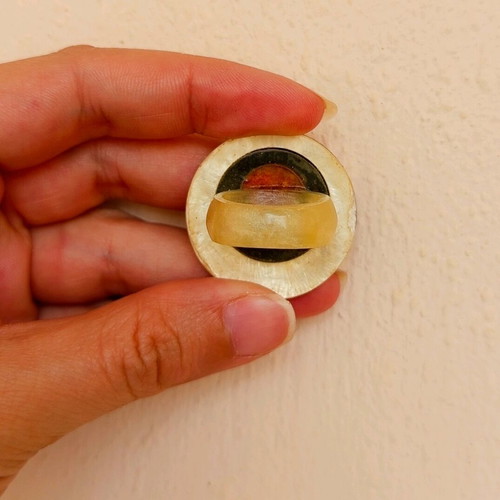 Handmade colorful beige resin ring