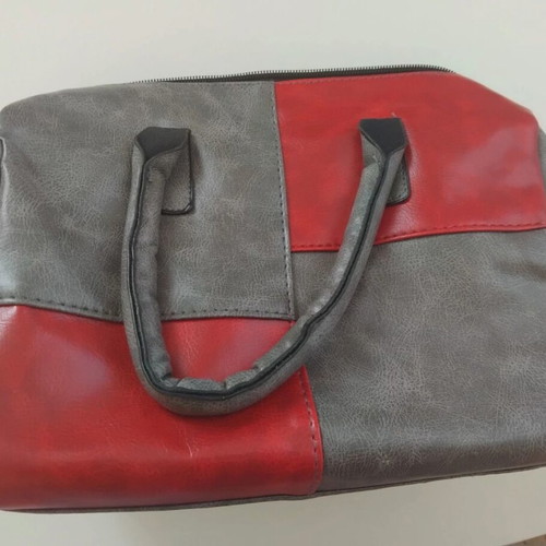 Two-tone gray-red handbag new with shoulder strap