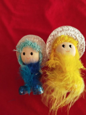 Keychains in yellow and blue colors, set of two