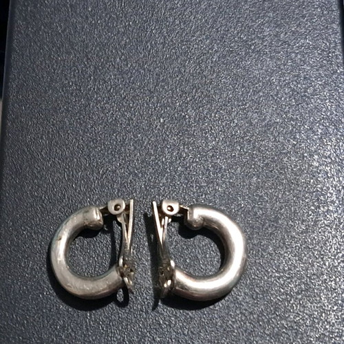Vintage silver clip-on earrings used, crescent shape