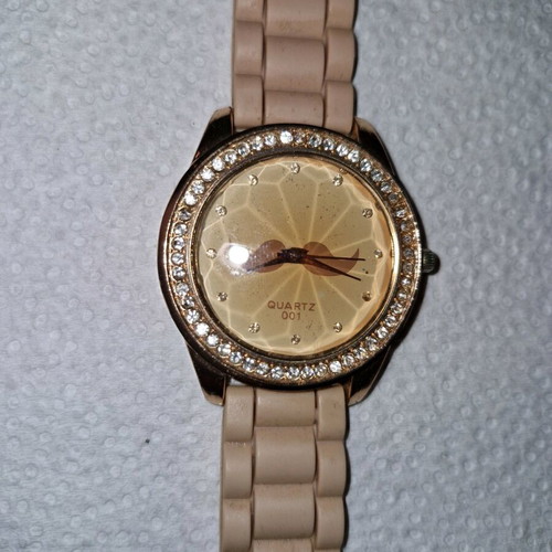 Quartz watch used with rhinestones and mustache, beige