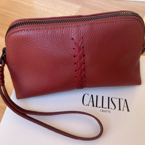 Callista Crafts leather vanity case, ruby red, wrist strap