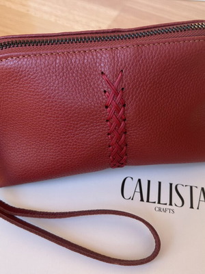Callista Crafts leather vanity case, ruby red, wrist strap