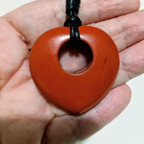 Semiprecious stone pendant with red jasper heart donut shape