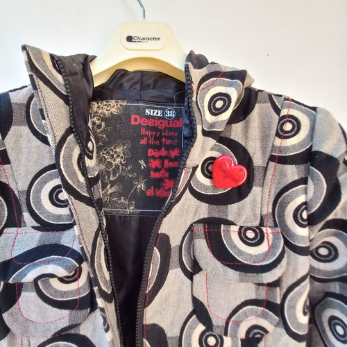 Desigual coat used size 38 with hood and red heart detail