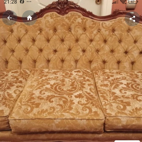 Handmade three-seater sofa like new with walnut wood and rose design
