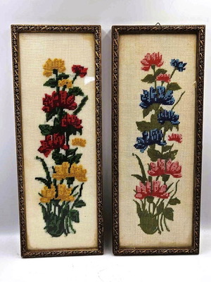 Embroidered paintings used set of 2 pieces