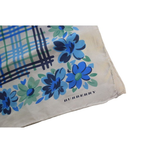 Burberry London Silk Scarf square blue turquoise floral used