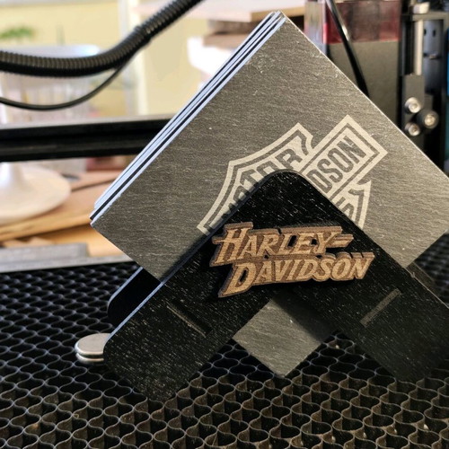 Harley-Davidson coaster set 4 pieces slate with wooden base