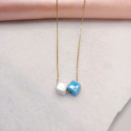 Stainless steel gold plated necklace with ceramic beads, new