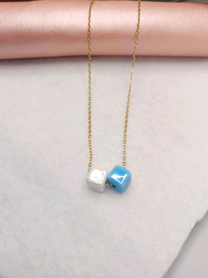 Stainless steel gold plated necklace with ceramic beads, new