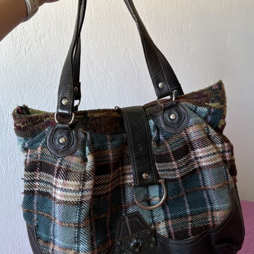 Rossodisera Italian Plaid and Leather Boho Shoulder Bag used