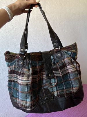 Rossodisera Italian Plaid and Leather Boho Shoulder Bag used