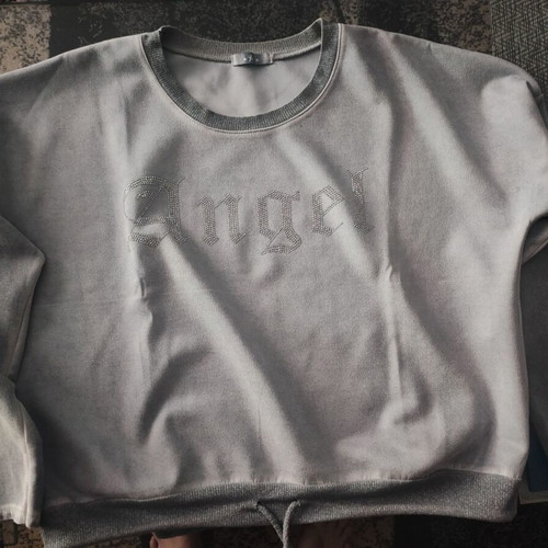 Women's Oversized Cropped Sweatshirt Blue and Silver New