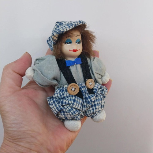 Miniature Clown Doll with Ceramic Face like new