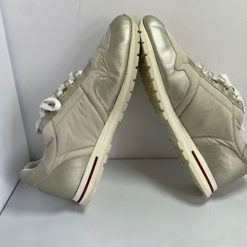 Loro Piana sneakers used, leather and canvas, size 38.5, beige and light gold