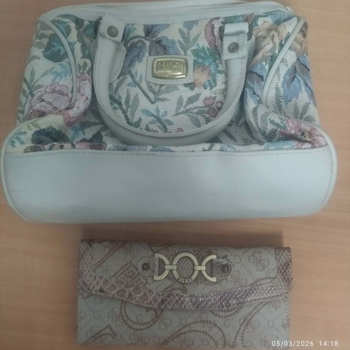 Women's bag and wallet used, white and beige
